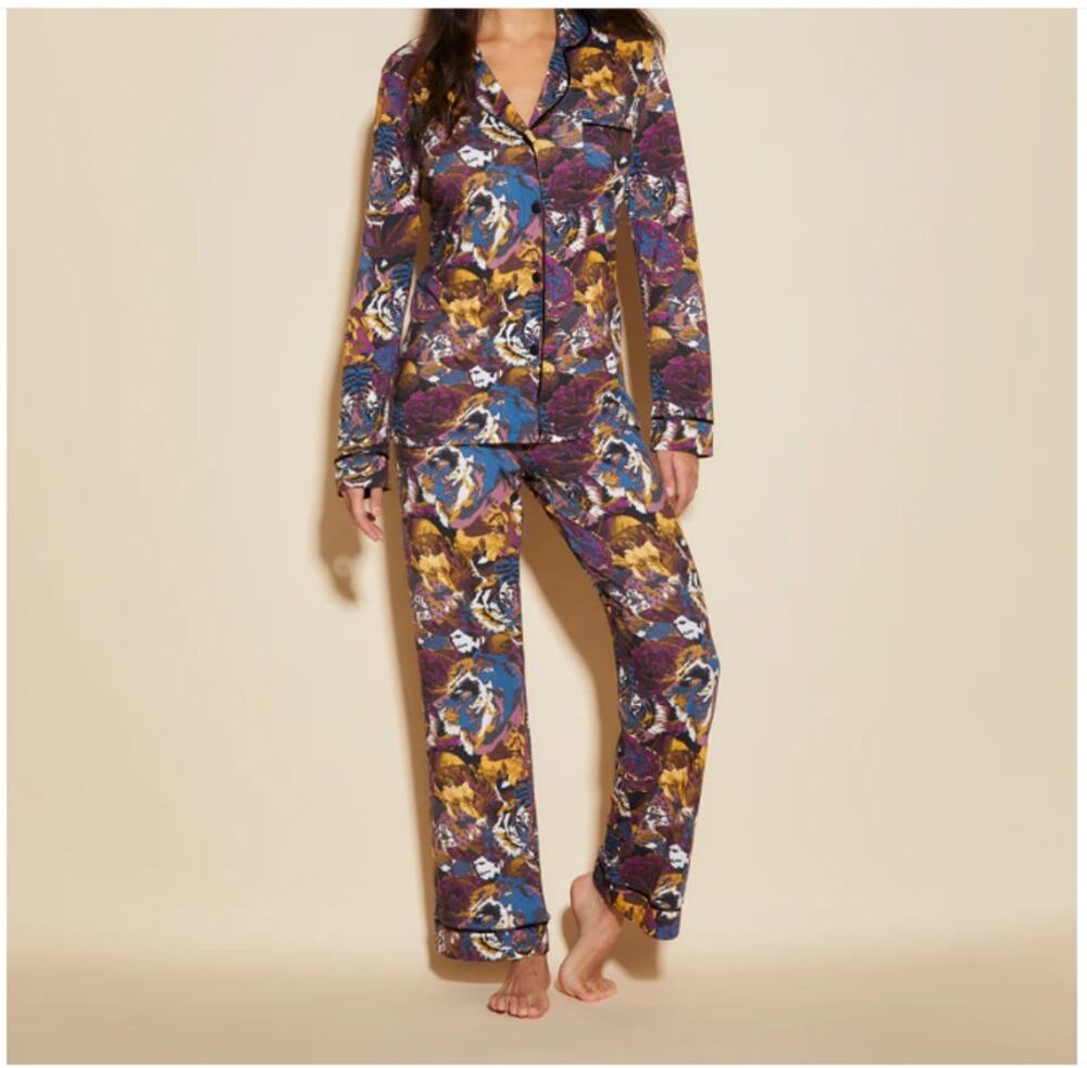 Cosabella Pajama Set L Tiger Print Pima Cotton Soft Knit Button Front Sleepwear